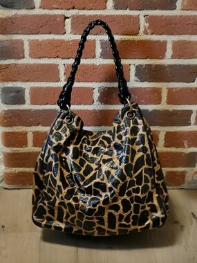 Vtg. Bagtique Y2K Glossy Giraffe Print Slouchy Hobo Shoulder Bag